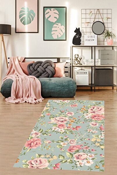 on the clouds Vintage Gül Bukeleri Desen Çiçekli Yıkanabilir Kaymaz Taban Lek...