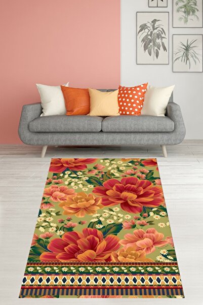 on the clouds Katmerli Çiçek ve Papatyalar Desenli Yıkanabilir Kaymaz Taban L...