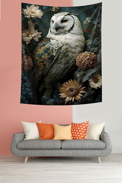 on the clouds Cute Owl Stain Resistant Fabric Wall Cover Wall Carpet Tapestry