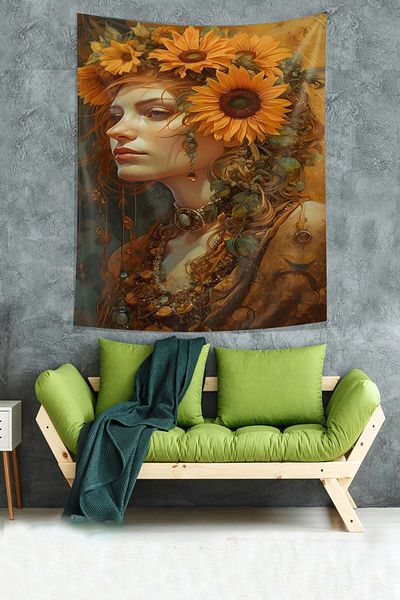 on the clouds Sunflower And Women's Stain Resistant Fabric Wall Cover Wall Tapestry Tapestry