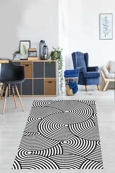 on the clouds İç İçe Geçen Geometrik Çizgiler Yıkanabilir Kaymaz Taban Leke T...