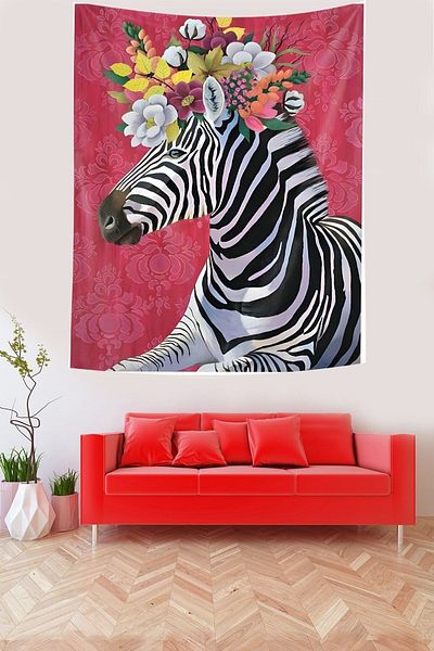 on the clouds Floral Zebra Stain Resistant Fabric Wall Cover Wall Carpet Tapestry