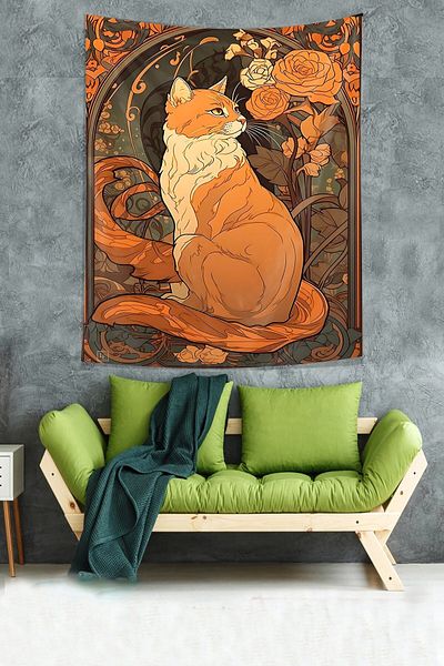 on the clouds Noble Cat Stain Resistant Fabric Wall Cover Wall Carpet Tapestry