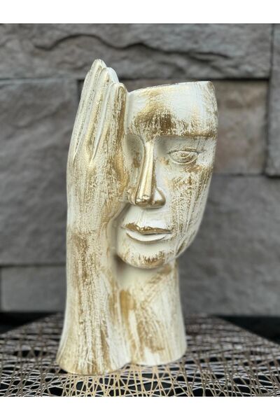 Peramari Πολυεστερικό Μονό Βάζο Γλάστρας με Πρόσωπο Γυναίκας - Κρεμ Αντίκα