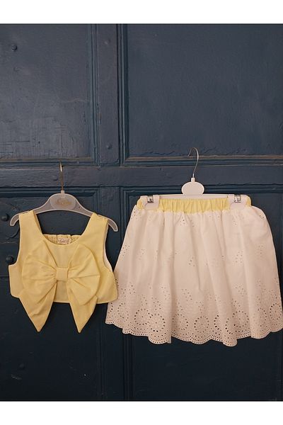 Terry Cropped Suit Set with Skirt for Girls