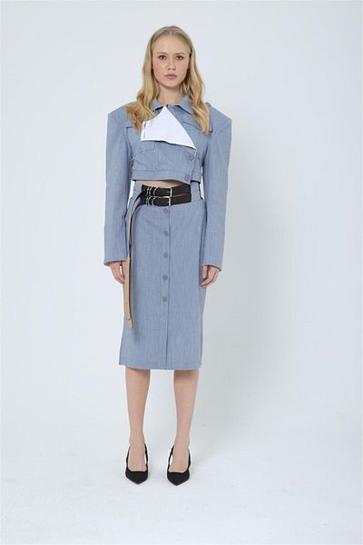 Lefon Creion Midi pentru femei Blue Indigo - cu nasturi și curea