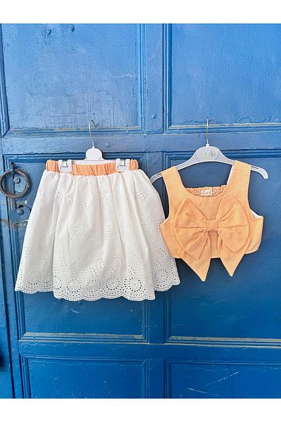 Terry Cropped Suit Set with Skirt for Girls