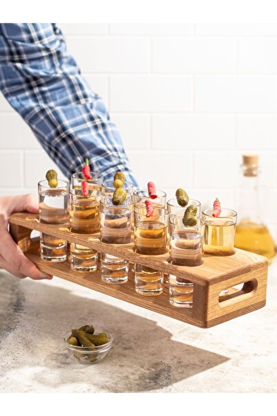 Esci Design Ahşap Tekila Set Sunum Standı - İçecek Standı - 10'lu Alkol Sunum...