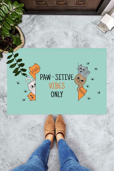 on the clouds سجادة باب مزخرفة مطبوعة رقمية من Paw-Sitive Vibes فقط