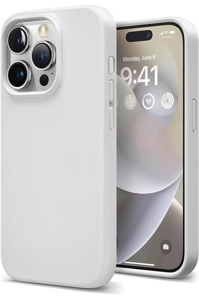 HyperAge جراب iPhone 15 Pro داخل غطاء سيليكون مخملي مرتفع للكاميرا باللون الأبيض