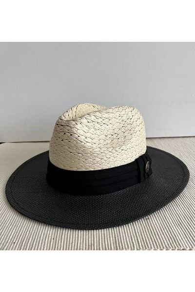 CosmoOutlet Unisex Panama Fedora - Real Straw Black Cream Hat