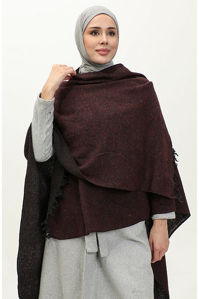 sefamerve 2037-01 Plum Plain Cotton Poncho
