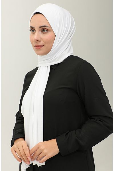 sefamerve Weißer, einfarbiger Schal aus gekämmter Baumwolle – 90160-20