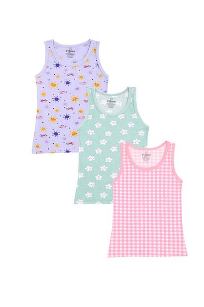 vitmo 3-Piece Cotton Sun Mixed Tank Top Set for Girls