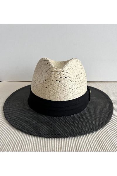 CosmoOutlet Unisex Panama Fedora - Real Straw Black Cream Hat