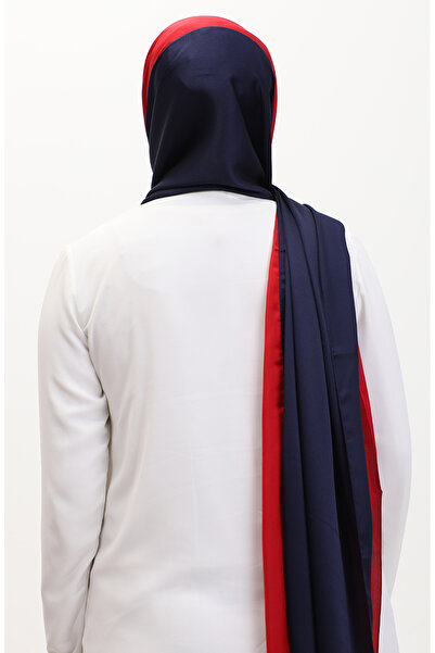 sefamerve Three-Color Karaca Shawl - 81049-22 Navy Blue and Red
