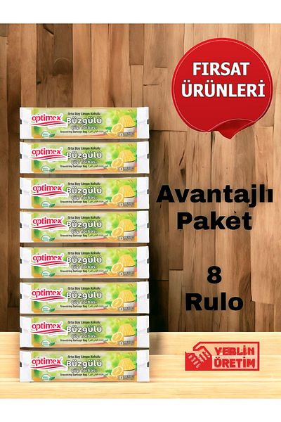 OPTİMEX Drawstring Garbage Bag Medium Size Lemon Scented 10 Pieces Roll x 8 Packs