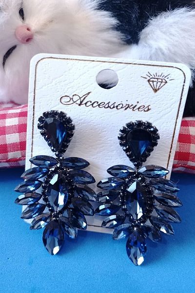 BB wikiki Navy Blue Crystal Stone Henna Engagement Wedding Bridal Evening Dress Earrings