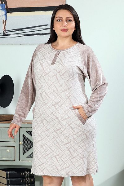 Bella Linda Βελούδινο Νυχτικό Plus Size - Μακρυμάνικο