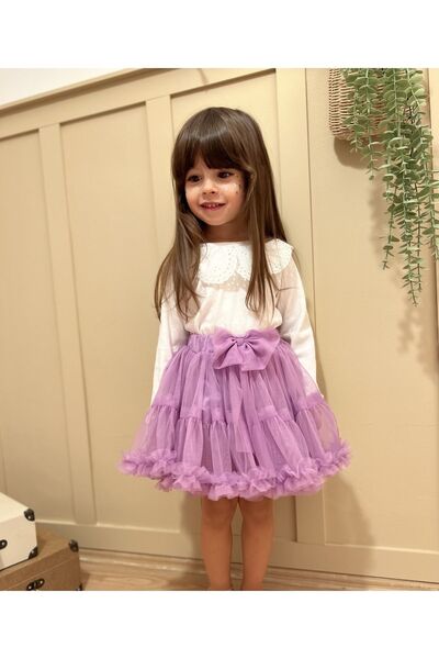 azecekids تنورة توتو للفتيات مع تفاصيل فيونكة أرجوانية، تنورة حفلات من التول،...