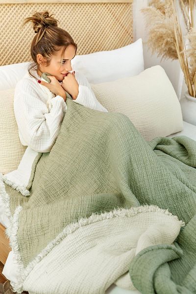 destinyhometex Sage Green 6 Layer Muslin Quilt / King Size 240X260