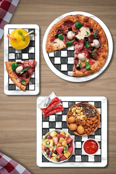 Decovetro MacKenzie 3-Piece Mixed Set - Glass Serving Plate, Black and White