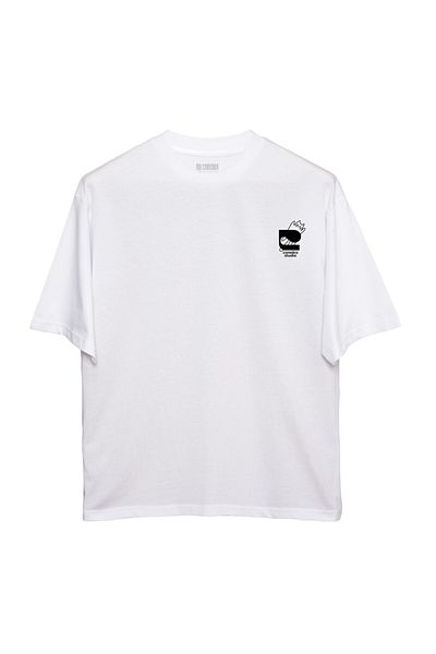 Coredra Tricou alb oversize pentru bărbați - Leon The Cat