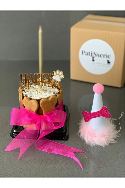 Köpekler Için Doğum Günü Parti Seti (pembe) - Doğum Günü Pastası, Tasarım Pleksi, Doğum Günü Şapkası