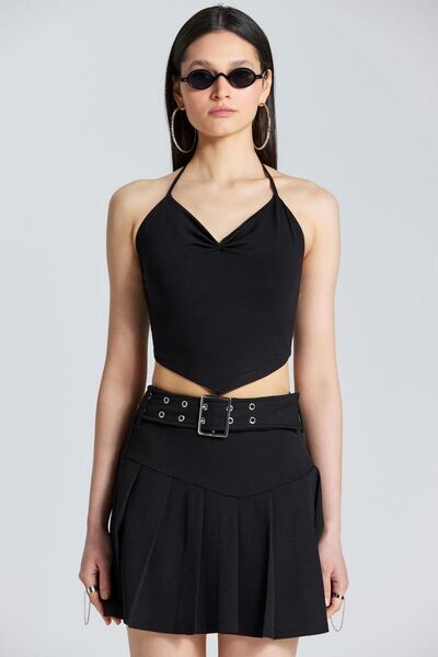 boutiquen 2570 Halterneck V-Neck Black Blouse