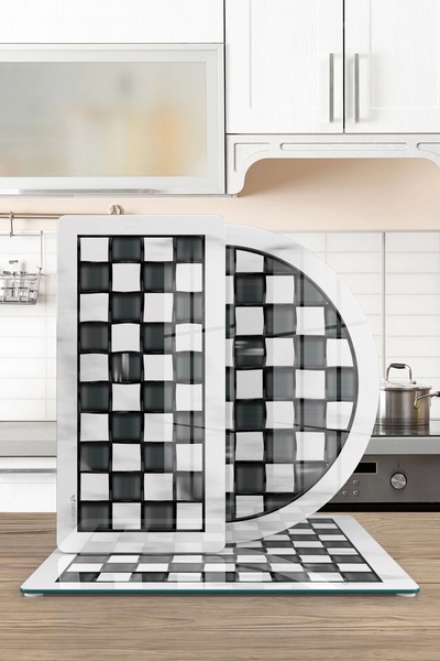 Decovetro MacKenzie 3-Piece Mixed Set - Glass Serving Plate, Black and White