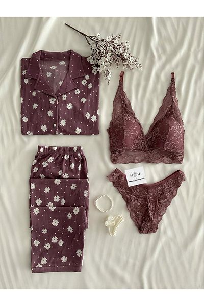 MH Moony Homewears 4dílná sada pyžama Porpela s dlouhým rukávem