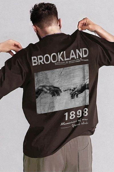 Teenage Millionaire Ανδρικό μπλουζάκι 1898 σε καφέ στάμπα Oversize Salas Boyfriend