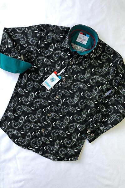 Louis Kids Green Large Shawl Patterned Long Sleeve Men's Shirt