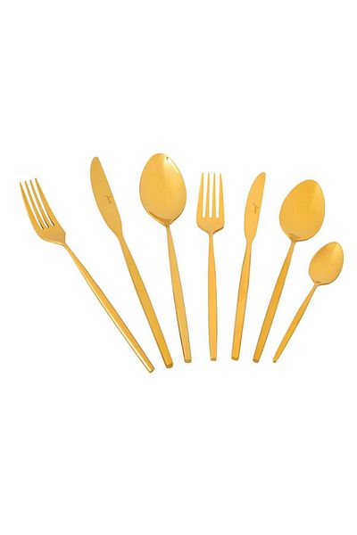 Jumbo 5900 Infinity 12 Person 84 Piece Titanium Gold Fork Spoon Knife Set