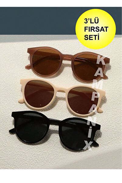 KAMPANİX New Season New Deal 3-Piece Unisex Trend Model Sunglasses Set