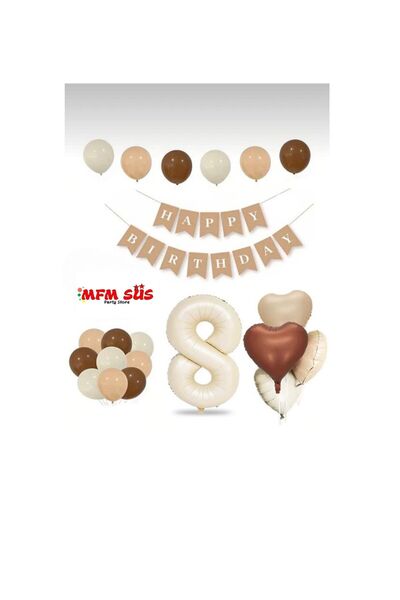 MFM Set de aniversare din folie retro cu nisip de mare, bej, maro crem, 8 ani