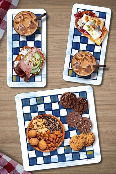 Decovetro MacKenzie 3-Piece Mixed Set - Glass Presentation Serving, Blue and White Plate