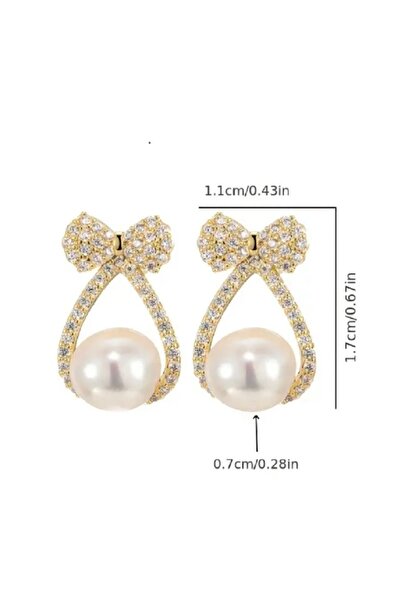 TAKINTI AKSESUAR Gold Fiyonk Detaylı İnci Küpe