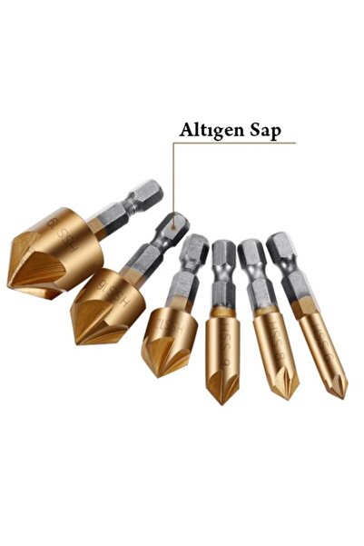 DepoMega 6 Parça Titanyum Kaplama Hss Havşa Açma Matkap Uç Seti