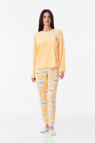 Fulla Moda Set de pijamale cu gât rotund cu imprimeu pisici