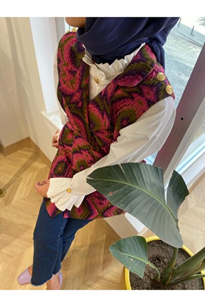 tafta Colorful İpek Kapitone Yelek Pembe