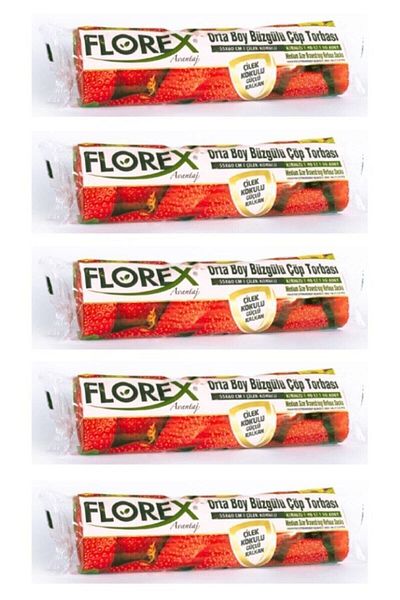 Florex Red Drawstring Strawberry Scented Medium Size Garbage Bag 5 Pieces 55 X 60 cm