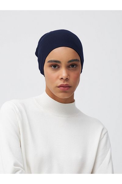 Femple Modest Navy Blue Plain Bonnet - Tie-Up Underscarf