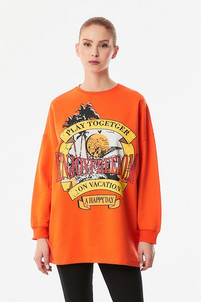 Fulla Moda Printed Crew Neck Long Sweatshirt