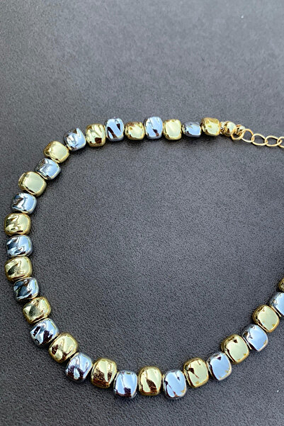 Genel Markalar illys Gold Silver Kare Dövme Plaka Çift Renk Halhal