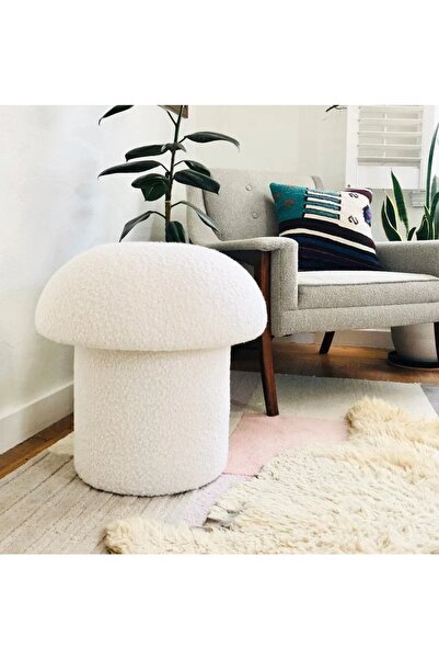 S Home Design Concept Mushroom Mantar Puf, Teddy, Beyaz