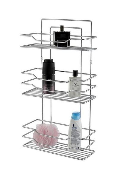 Tiesa Home Ράφι μπάνιου 3 επιπέδων μεταλλικό χρώμιο - Organizer για σαμπουάν, ορθογώνιο