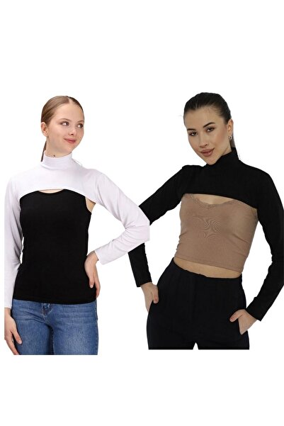 Sahra Şal Dünyası Stand Collar Long Sleeve Set of 2 Black-White