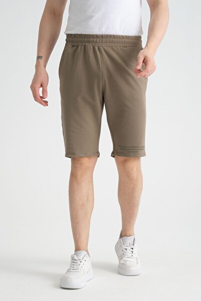 Shooter Baskı Detaylı Regular Kalıp Açık Haki Erkek Şort