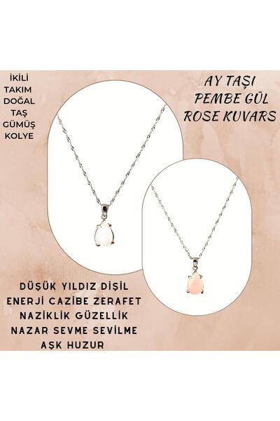 GİZEMLİ DOĞAL TAŞ Gizemli Doğal Taş Ay Taşı Pembe Gül Kuvars İkili Gümüş Doğa...